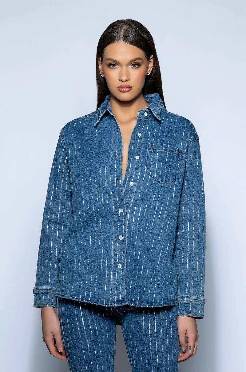 EFFORTLESS GLAM RHINESTONE STRIPE BUTTON DOWN SHIRT - Image 4