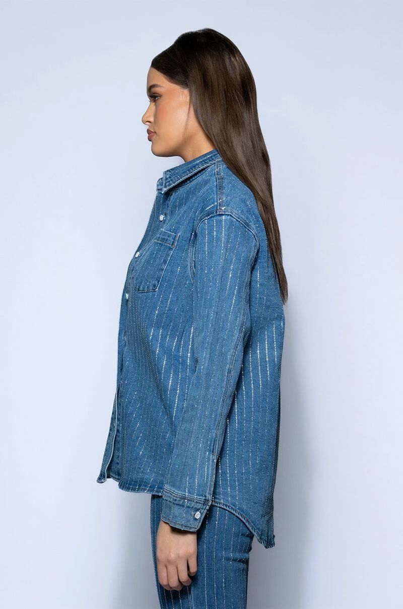 EFFORTLESS GLAM RHINESTONE STRIPE BUTTON DOWN SHIRT - Image 5