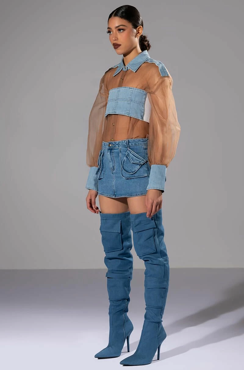 ELLORY DENIM DETAILED MESH BUTTON DOWN - Image 4