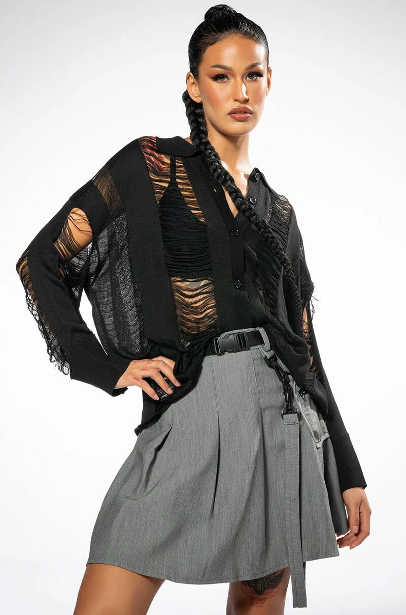 EMERSON SHREDDED KNIT BUTTON DOWN - Image 2