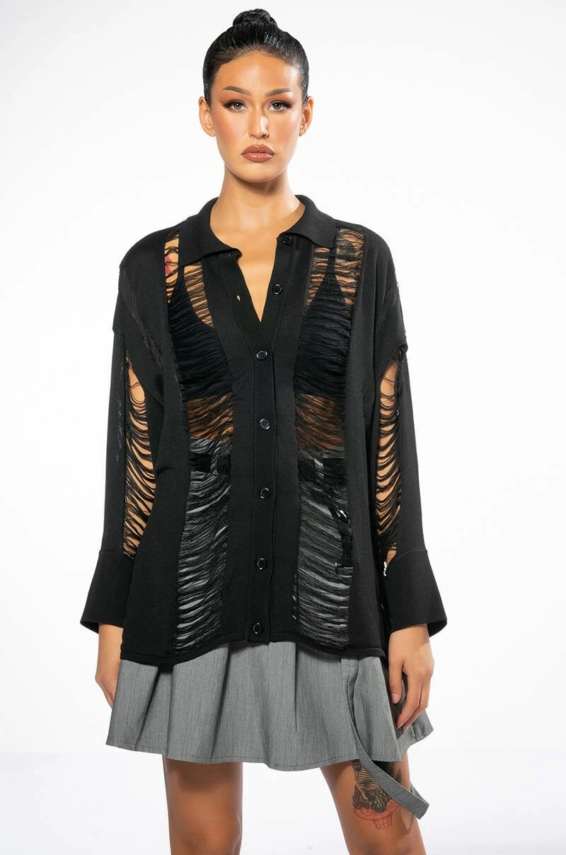 EMERSON SHREDDED KNIT BUTTON DOWN - Image 4