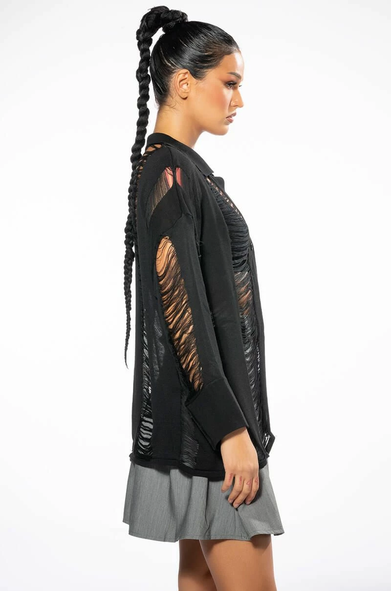 EMERSON SHREDDED KNIT BUTTON DOWN - Image 5