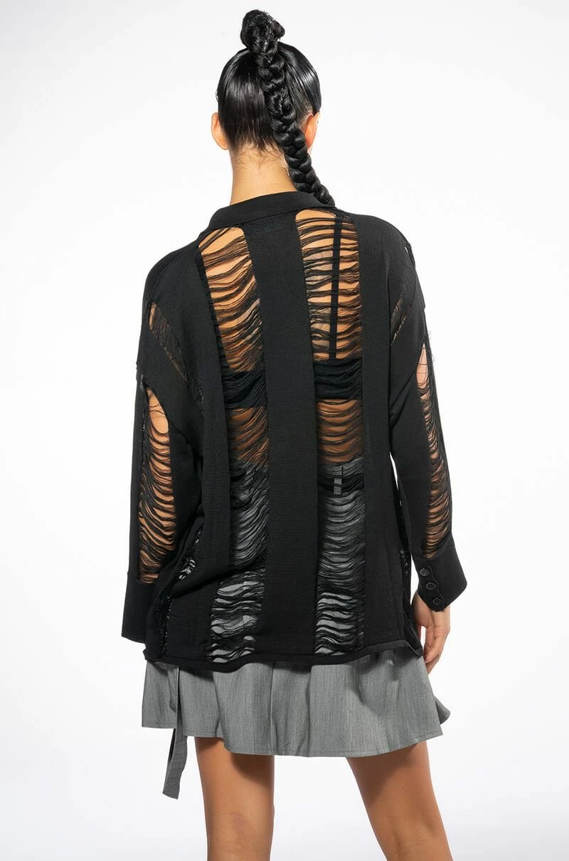 EMERSON SHREDDED KNIT BUTTON DOWN - Image 6