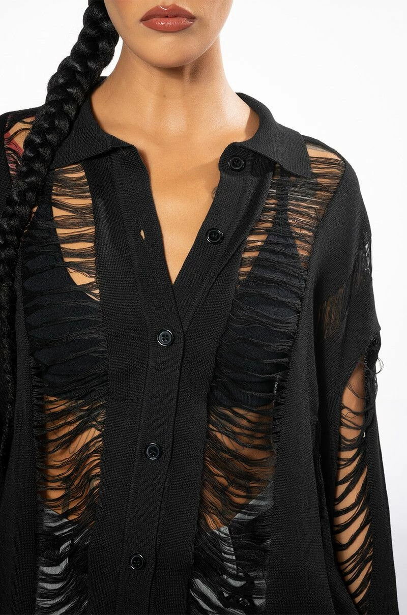 EMERSON SHREDDED KNIT BUTTON DOWN - Image 7