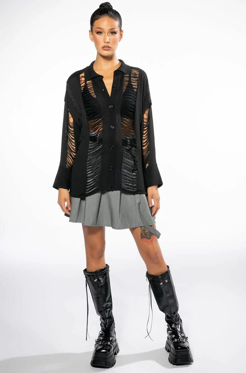 EMERSON SHREDDED KNIT BUTTON DOWN - Image 8