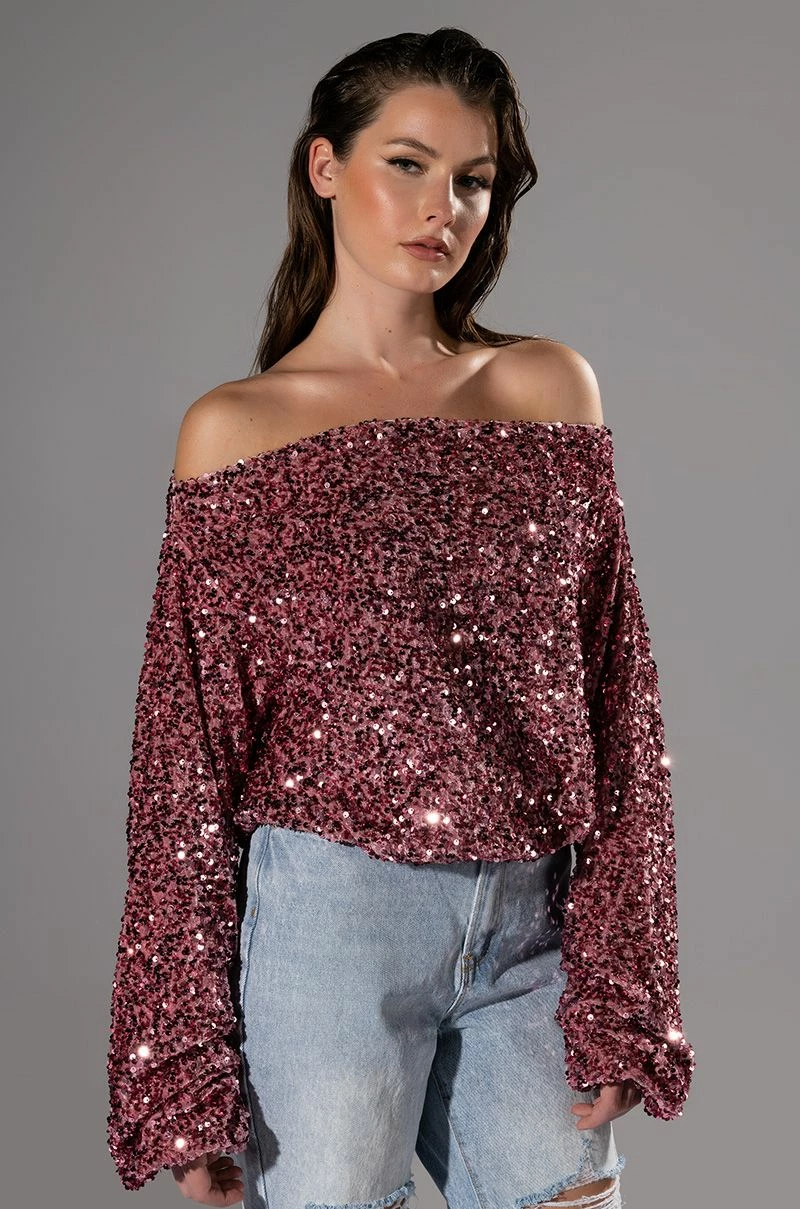 ENERGY OFF THE SHOULDER VELVET SEQUIN SWEATSHIRT - Image 2