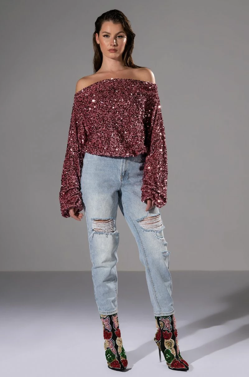 ENERGY OFF THE SHOULDER VELVET SEQUIN SWEATSHIRT - Image 3
