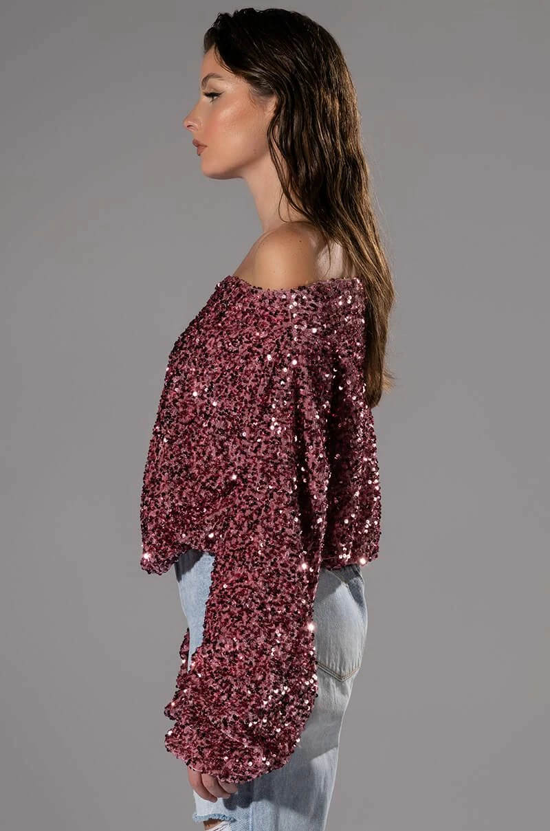 ENERGY OFF THE SHOULDER VELVET SEQUIN SWEATSHIRT - Image 4