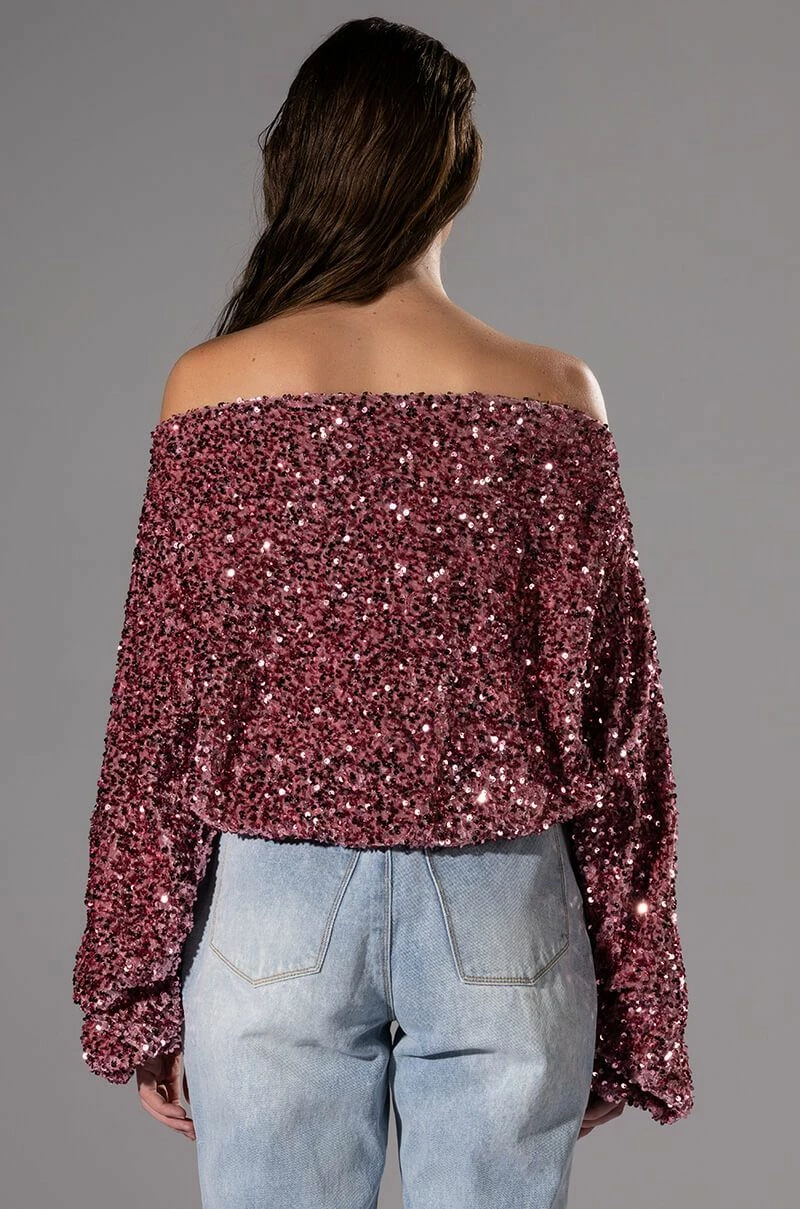 ENERGY OFF THE SHOULDER VELVET SEQUIN SWEATSHIRT - Image 5