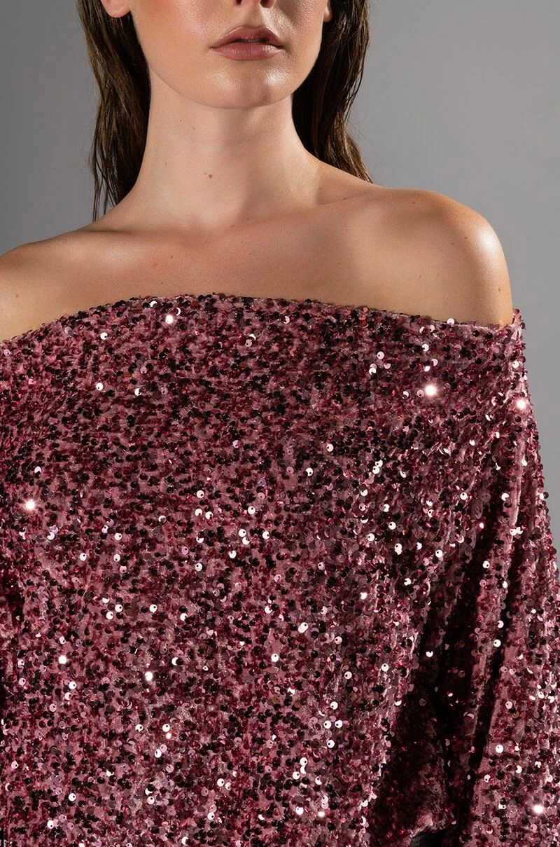 ENERGY OFF THE SHOULDER VELVET SEQUIN SWEATSHIRT - Image 6