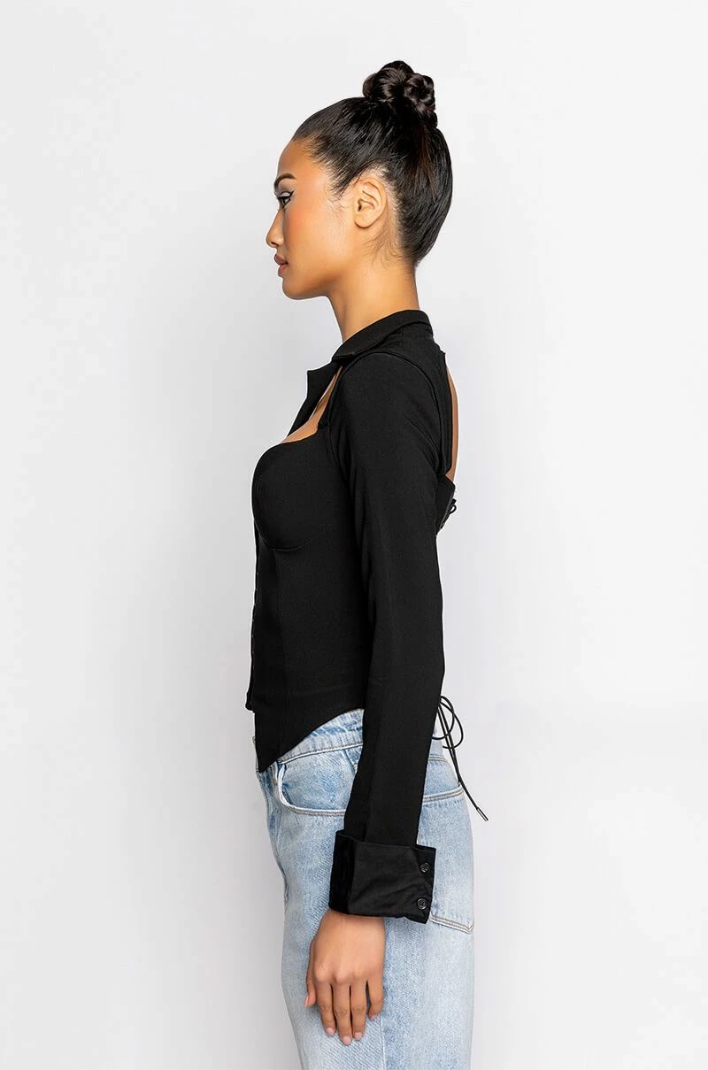 FAN BEHAVIOR CUTOUT LONG SLEEVE CORSET BLOUSE - Image 4