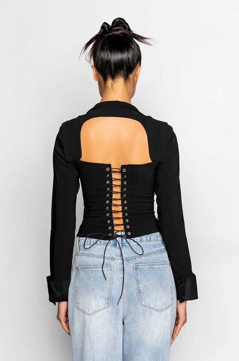 FAN BEHAVIOR CUTOUT LONG SLEEVE CORSET BLOUSE - Image 5