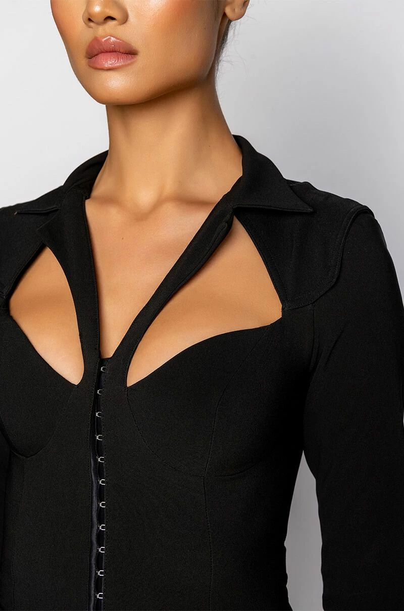 FAN BEHAVIOR CUTOUT LONG SLEEVE CORSET BLOUSE - Image 6