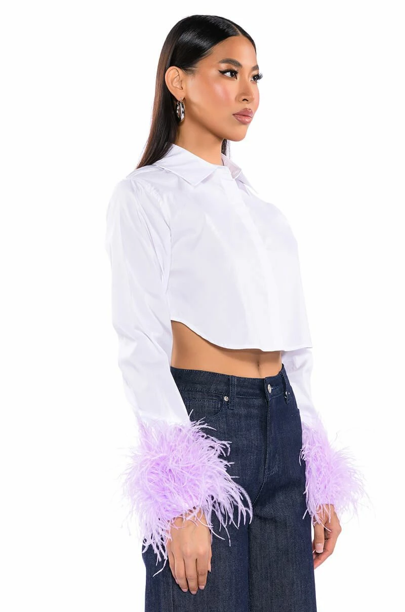 FEATHERS ON MY MIND CROPPED POPLIN SHIRT WITH FEATHERS - Image 2