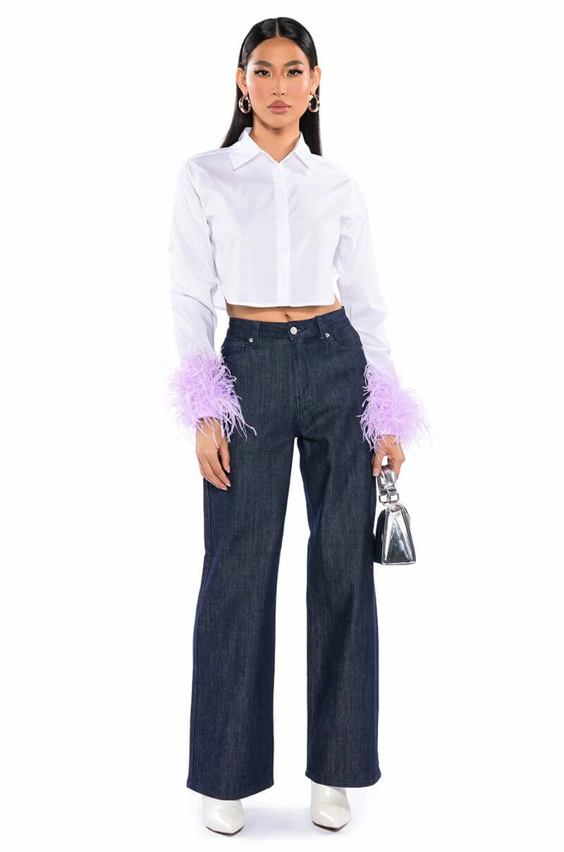 FEATHERS ON MY MIND CROPPED POPLIN SHIRT WITH FEATHERS - Image 3