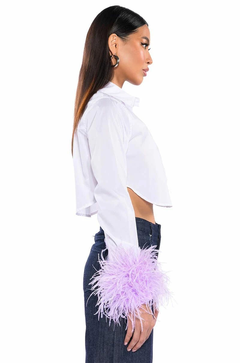 FEATHERS ON MY MIND CROPPED POPLIN SHIRT WITH FEATHERS - Image 5