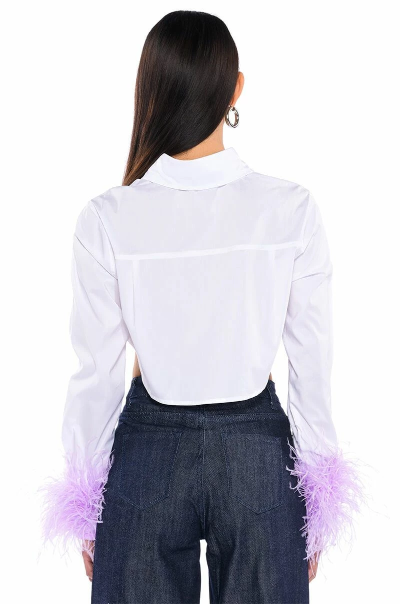FEATHERS ON MY MIND CROPPED POPLIN SHIRT WITH FEATHERS - Image 6