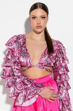 FEELING GROOVY TIE FRONT RUFFLE SLEEVE BLOUSE