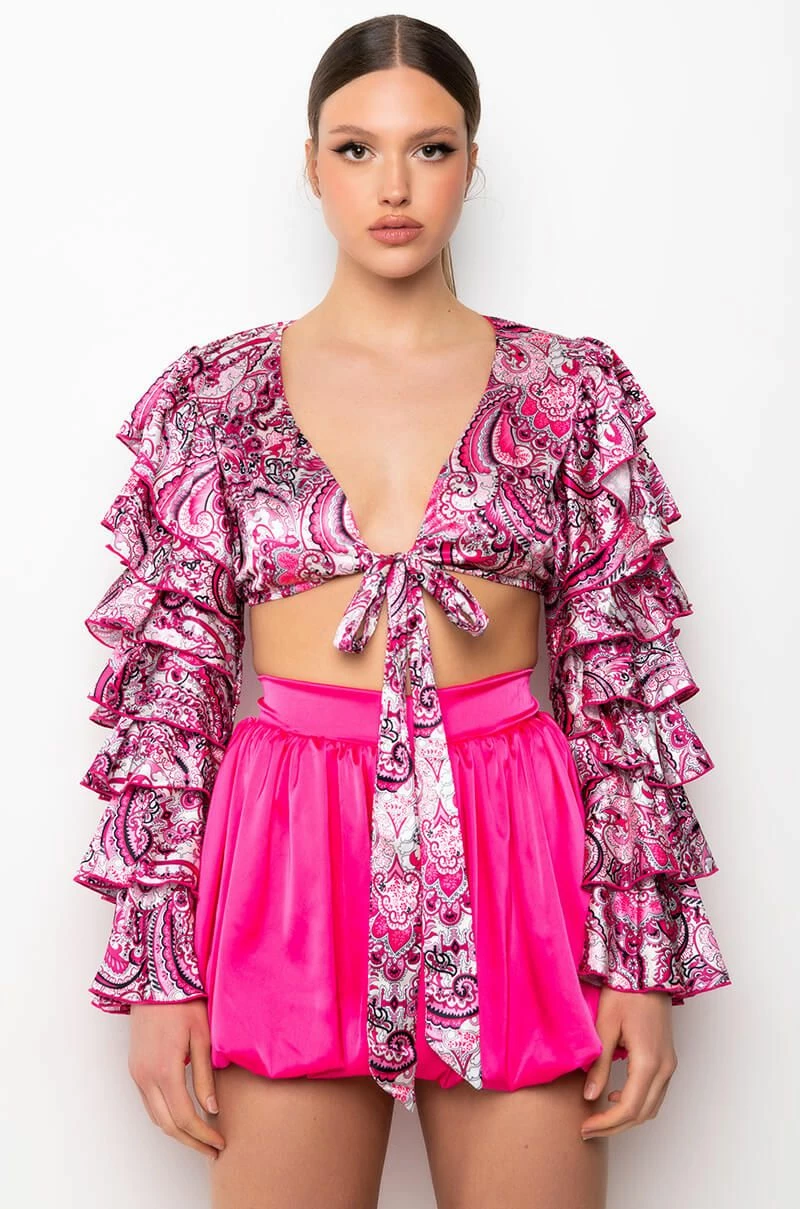 FEELING GROOVY TIE FRONT RUFFLE SLEEVE BLOUSE - Image 4