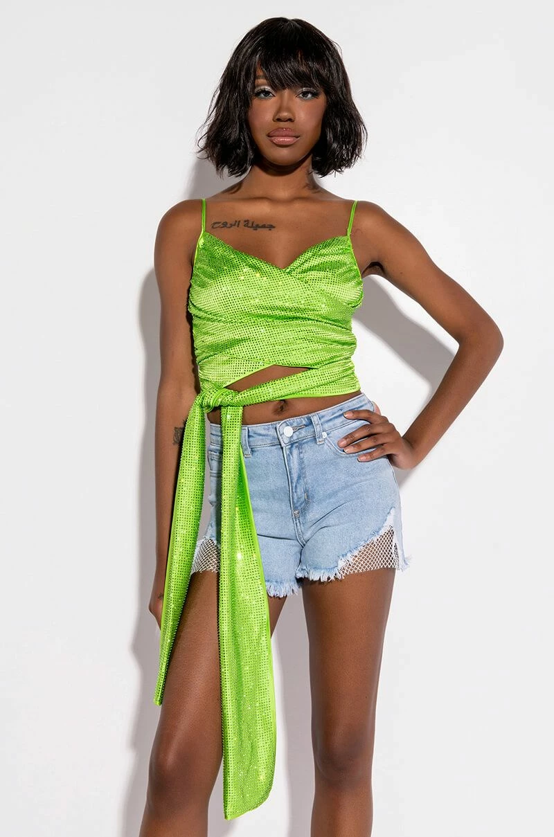 FIVE O'CLOCK SOMEWHERE SLEEVELESS RHINESTONE SATIN BLOUSE - Image 2