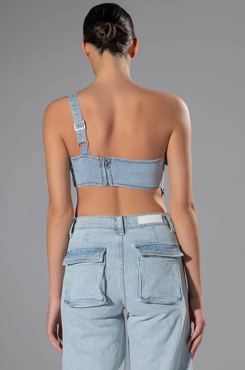 FOR REAL BUCKLE DETAIL DENIM CROP TOP - Image 4