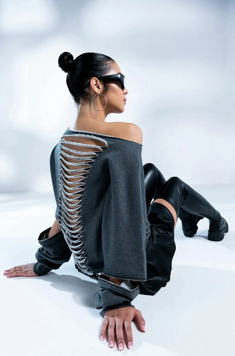 SPOTLIGHT SHREDDED ZIP SLEEVE SWEATSHIRT - Image 2