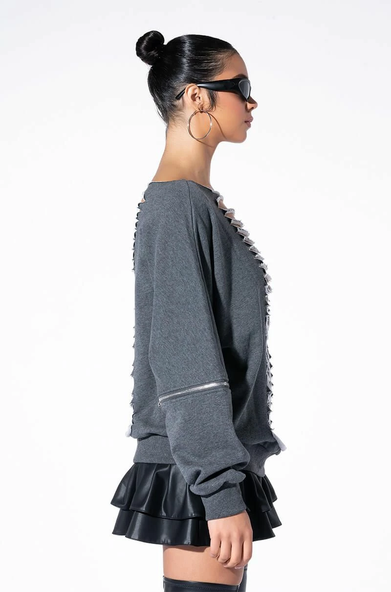 SPOTLIGHT SHREDDED ZIP SLEEVE SWEATSHIRT - Image 5
