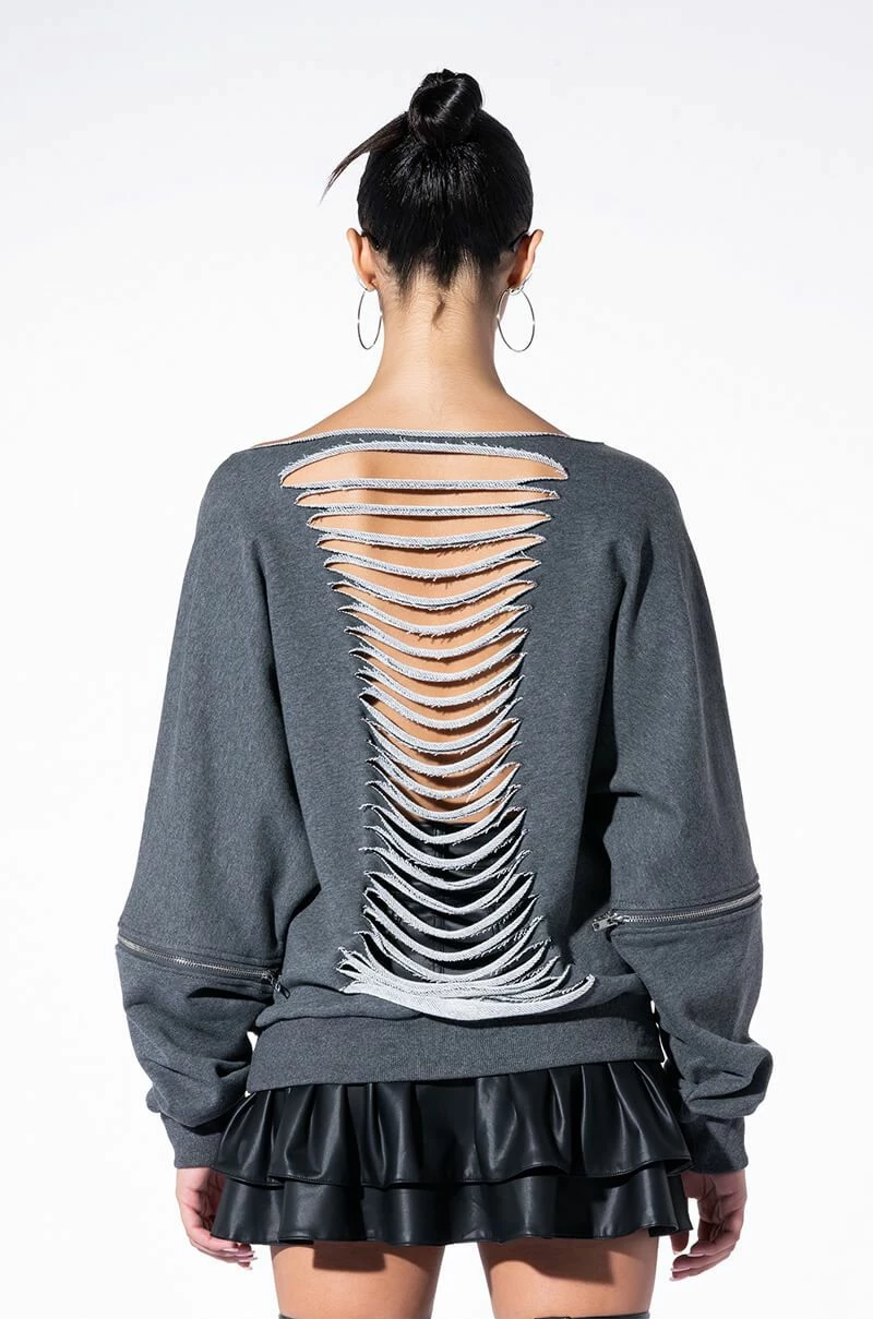 SPOTLIGHT SHREDDED ZIP SLEEVE SWEATSHIRT - Image 6