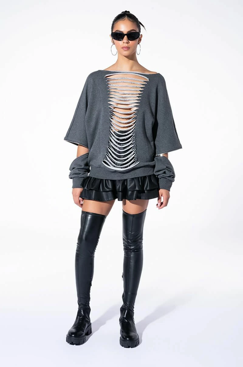 SPOTLIGHT SHREDDED ZIP SLEEVE SWEATSHIRT - Image 8