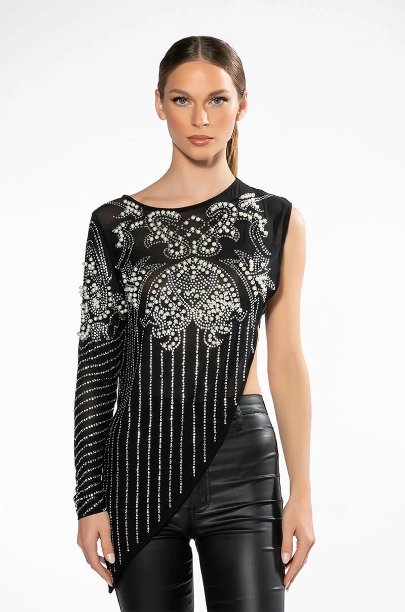 IF I WAS A RICH GIRL ASYMMETRICAL RHINESTONE EMBELLISHED BLOUSE - Image 3
