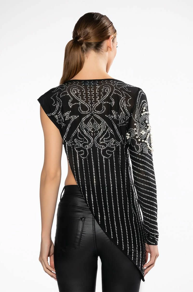 IF I WAS A RICH GIRL ASYMMETRICAL RHINESTONE EMBELLISHED BLOUSE - Image 6