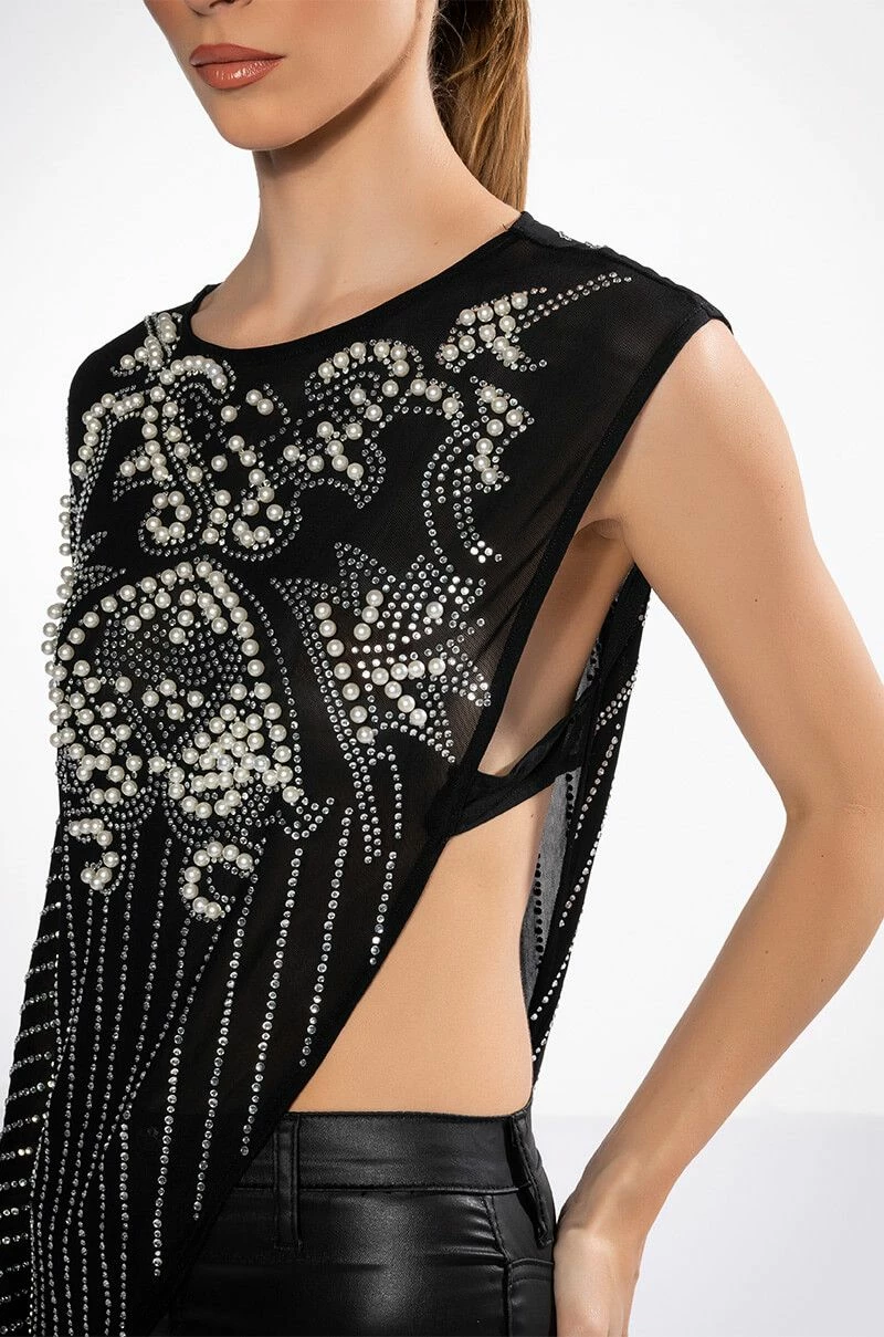 IF I WAS A RICH GIRL ASYMMETRICAL RHINESTONE EMBELLISHED BLOUSE - Image 7