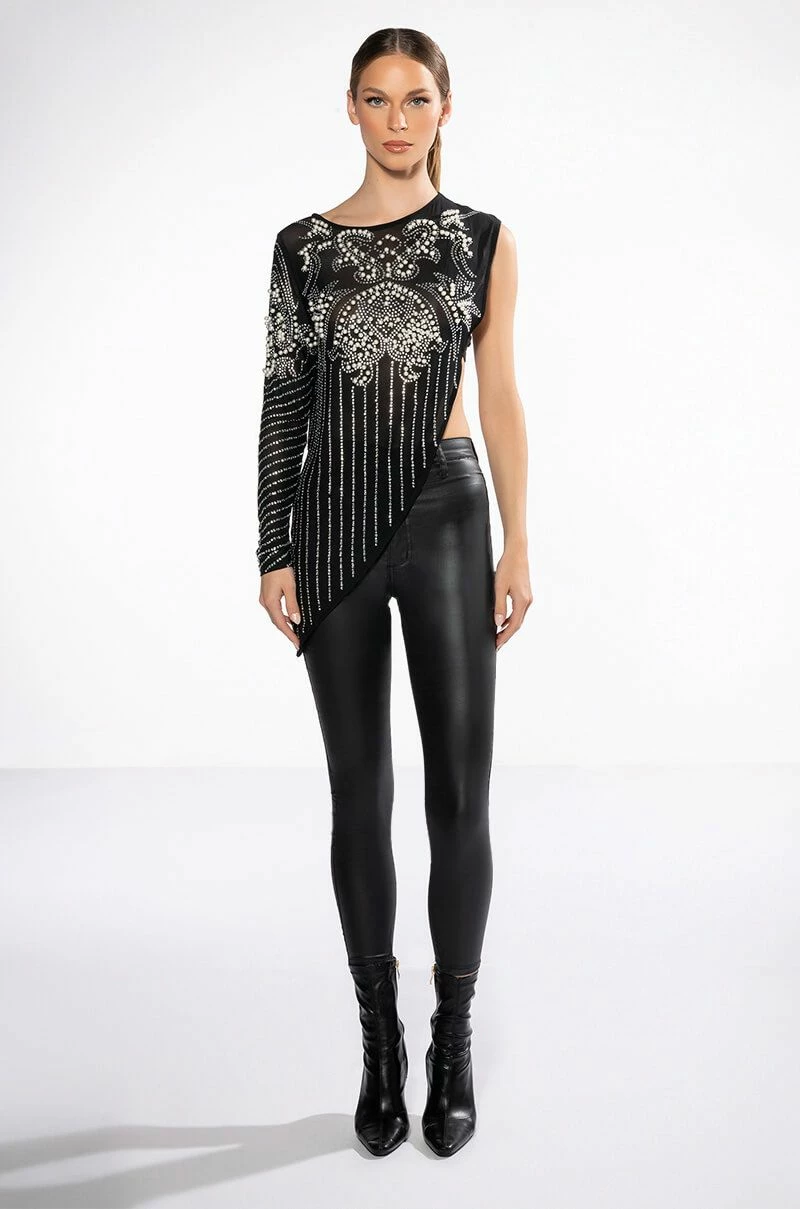 IF I WAS A RICH GIRL ASYMMETRICAL RHINESTONE EMBELLISHED BLOUSE - Image 8