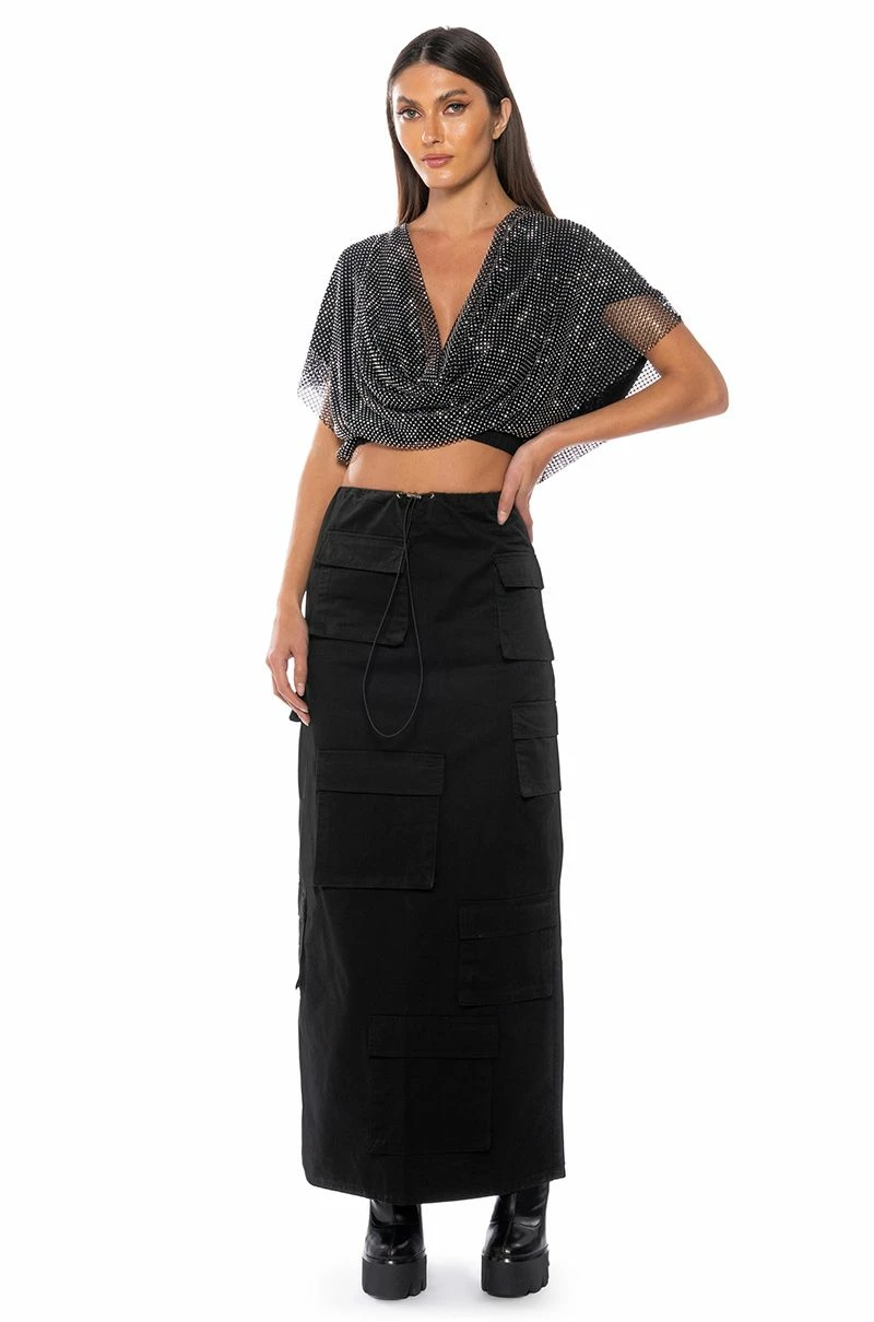 INDIGO DRAPED RHINESTONE MESH BLOUSE - Image 2