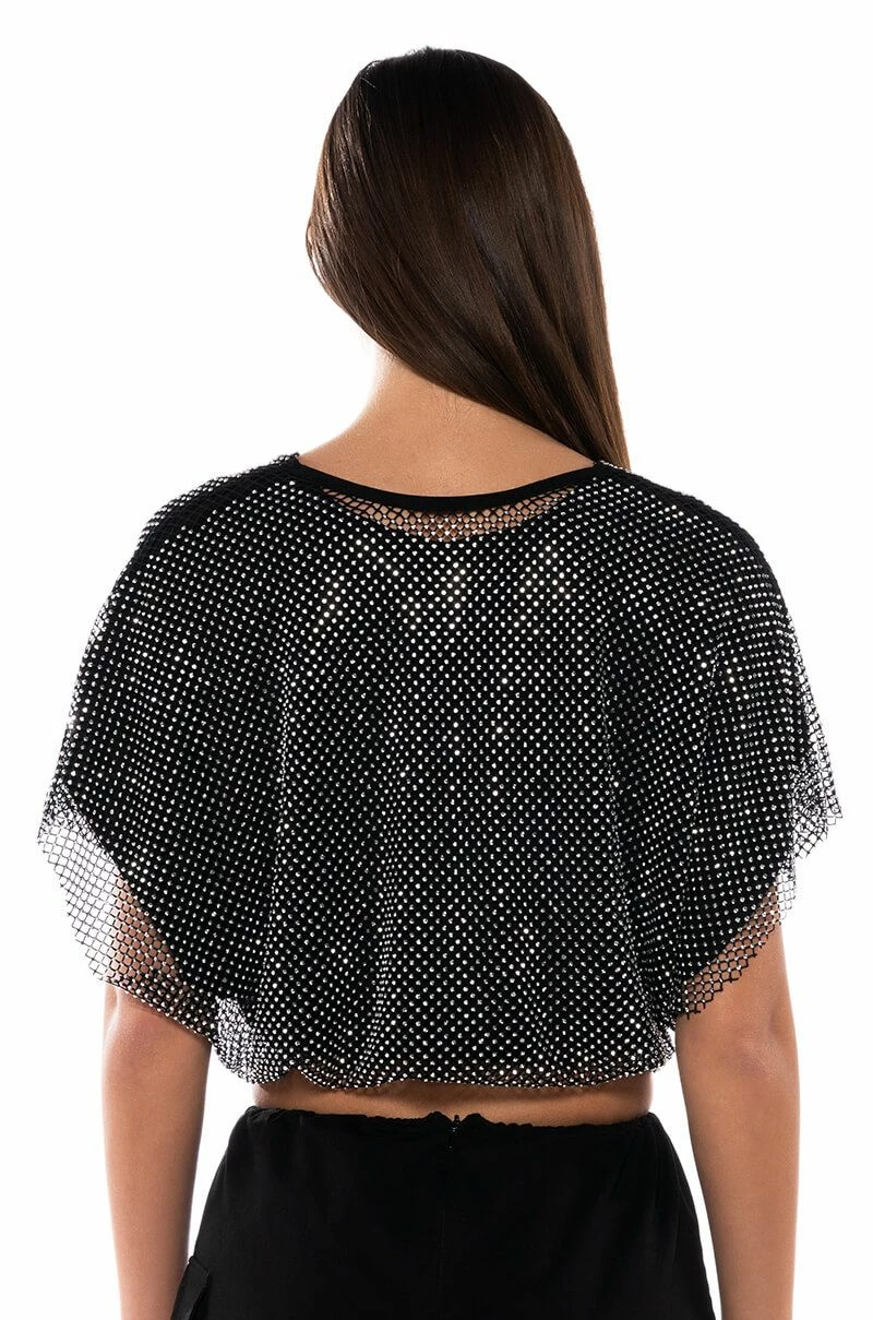 INDIGO DRAPED RHINESTONE MESH BLOUSE - Image 4