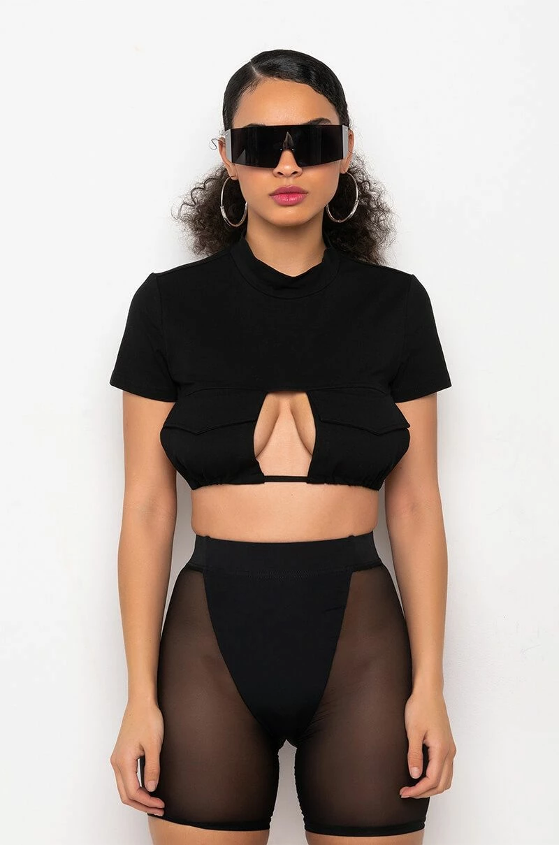 JEUNE POCKET DETAIL CUTOUT CROP TEE - Image 5