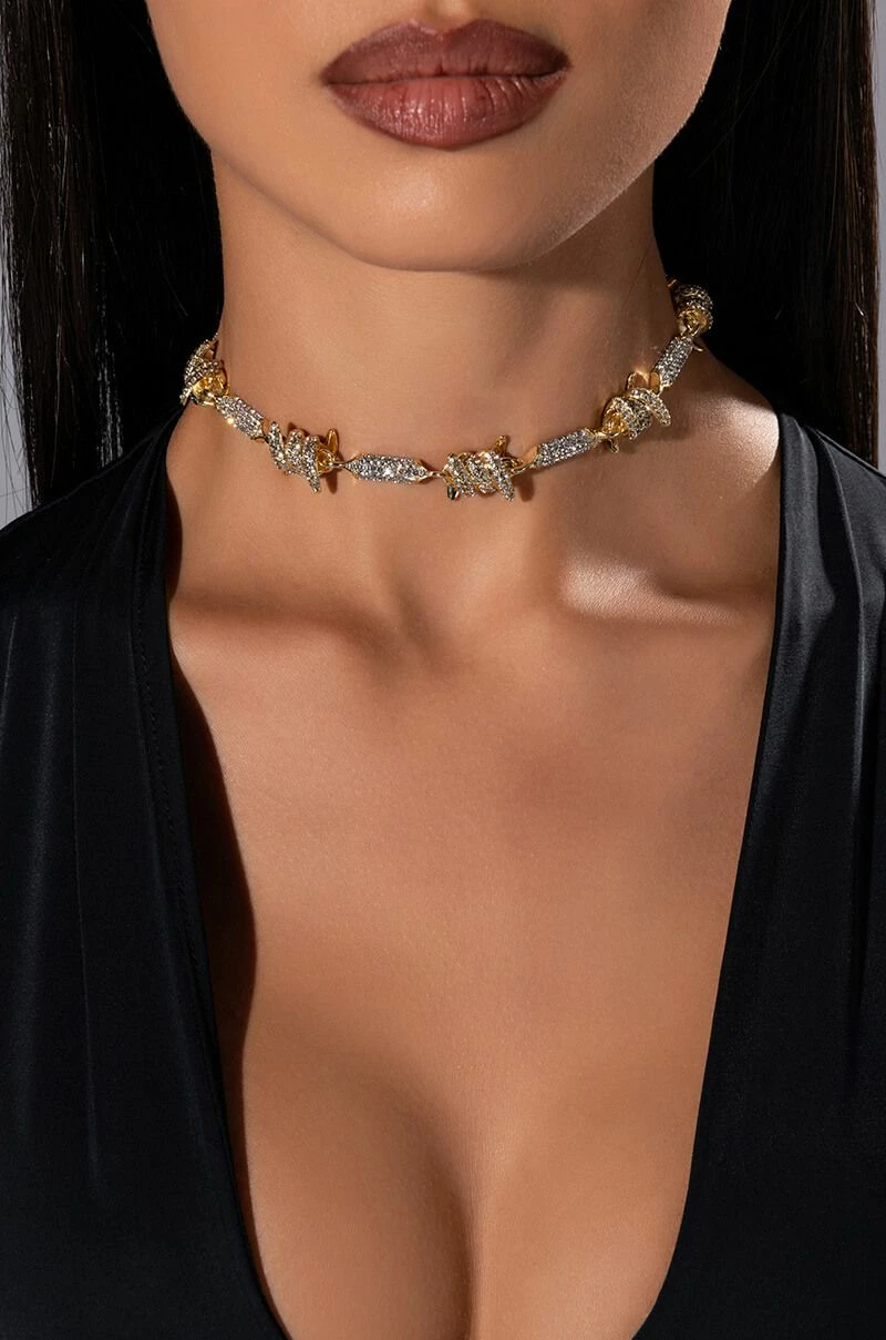 KEEP YOUR DISTANCE BARBED WIRE RHINESTONE CHOKER - Image 3
