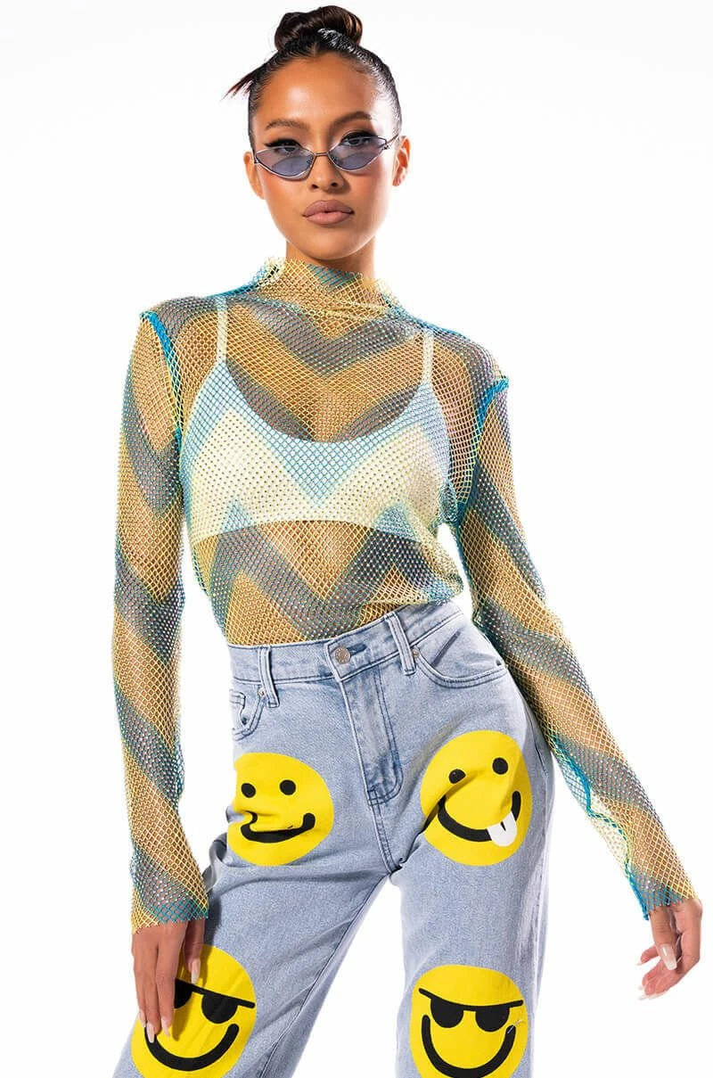 LASTING IMPRESSION LONG SLEEVE MOCK NECK RHINESTONE MESH TOP - Image 6