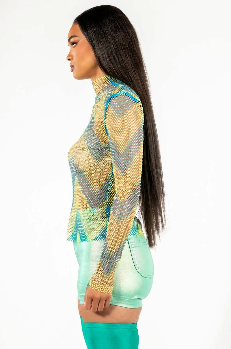 LASTING IMPRESSION LONG SLEEVE MOCK NECK RHINESTONE MESH TOP - Image 2