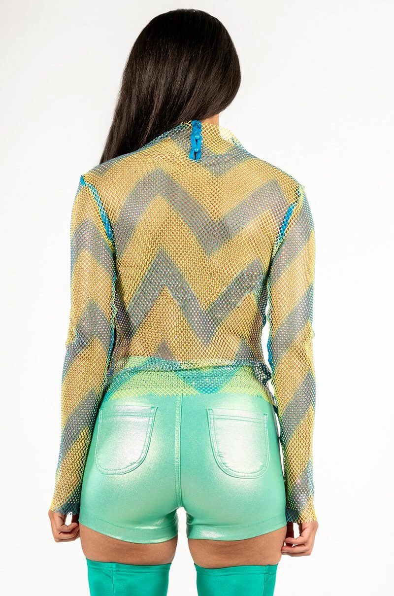 LASTING IMPRESSION LONG SLEEVE MOCK NECK RHINESTONE MESH TOP - Image 3