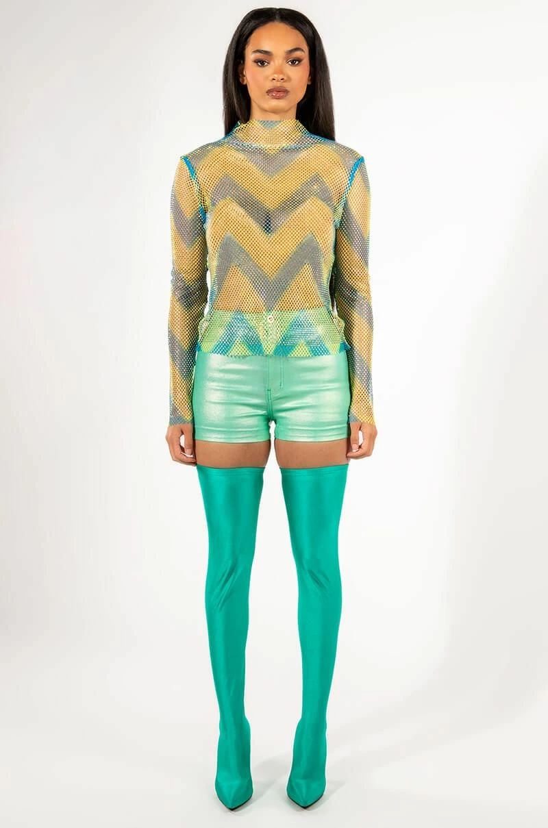 LASTING IMPRESSION LONG SLEEVE MOCK NECK RHINESTONE MESH TOP - Image 5