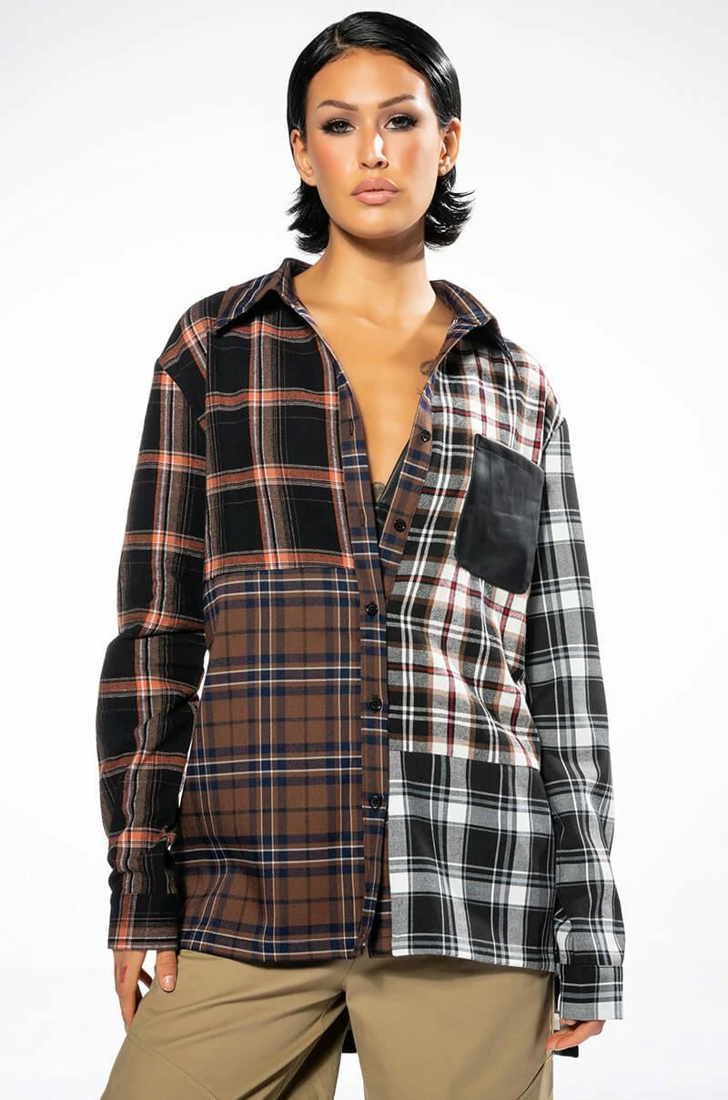 LITHIUM LONG SLEEVE PATCHWORK FLANNEL BUTTON DOWN - Image 2