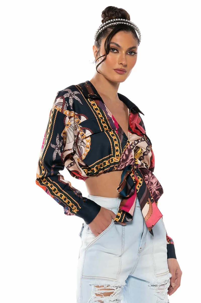 MALIBU SCARF PRINT TIE FRONT BLOUSE - Image 2