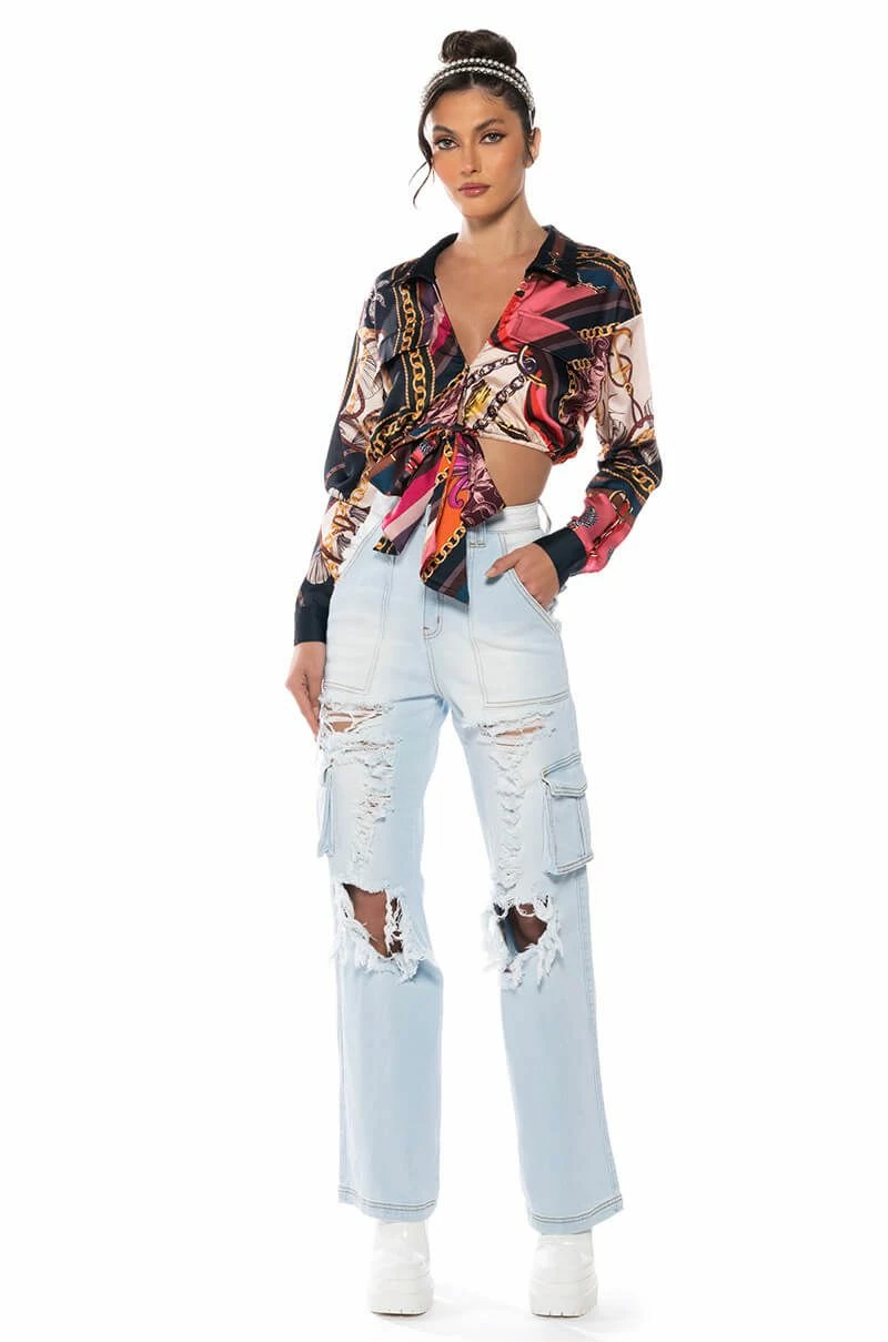MALIBU SCARF PRINT TIE FRONT BLOUSE - Image 3
