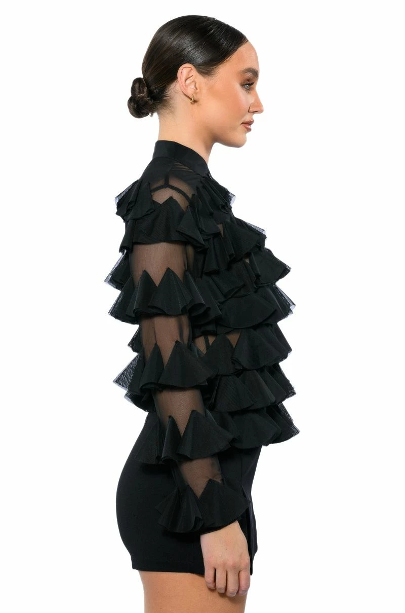 MISS EVERYTHING MESH RUFFLE BUTTON DOWN TOP - Image 4