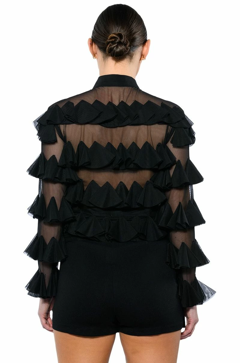 MISS EVERYTHING MESH RUFFLE BUTTON DOWN TOP - Image 5