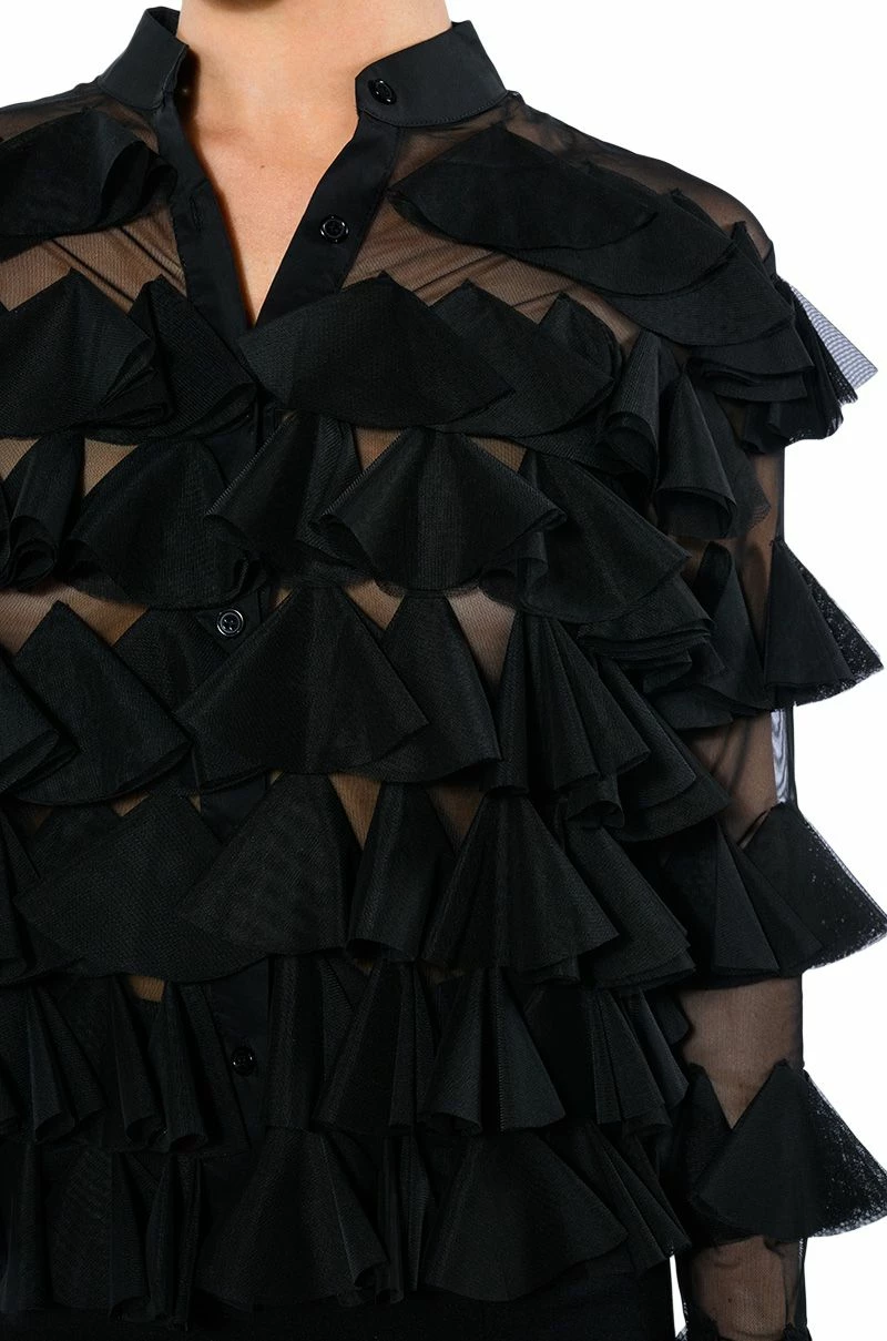MISS EVERYTHING MESH RUFFLE BUTTON DOWN TOP - Image 6