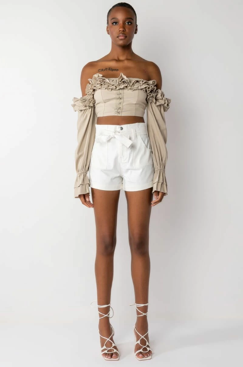 MODERN ROMANCE RUFFLE OFF THE SHOULDER CROPPED BLOUSE - Image 7