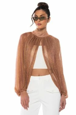 MONICA SHEER OVERLAY BLOUSE IN RUST