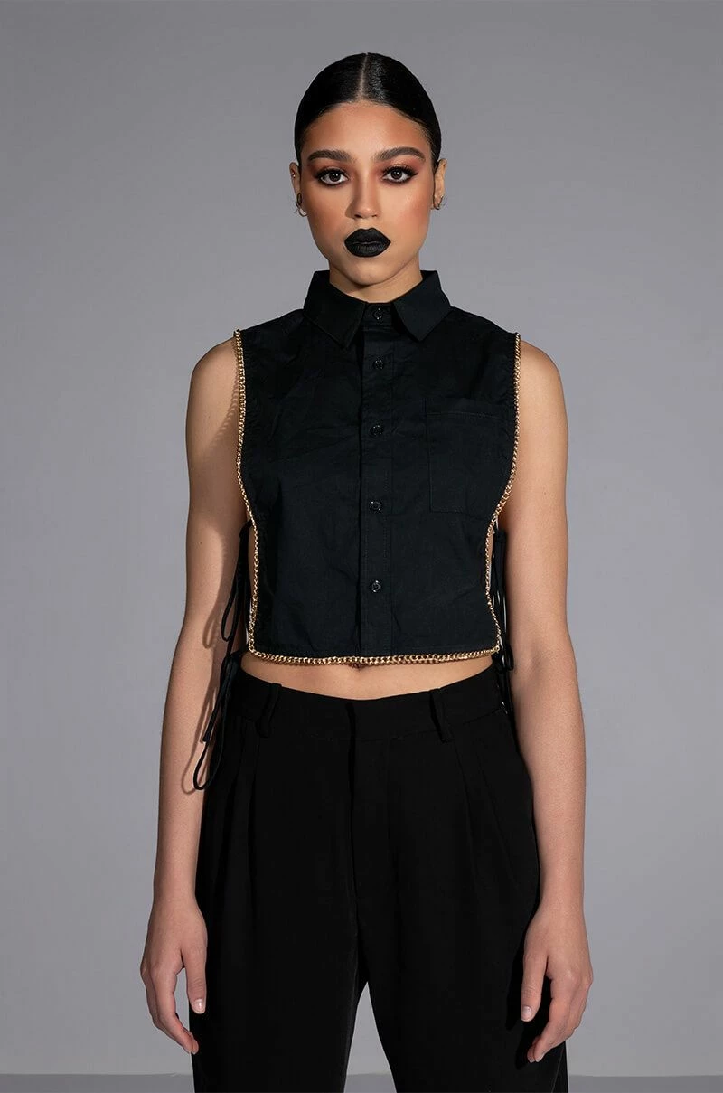 MY TIME BUTTON DOWN SLEEVELESS BLOUSE - Image 3